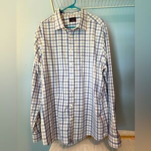 Untuckit Xavier blue gray checked plaid, button-down long sleeve shirt size med